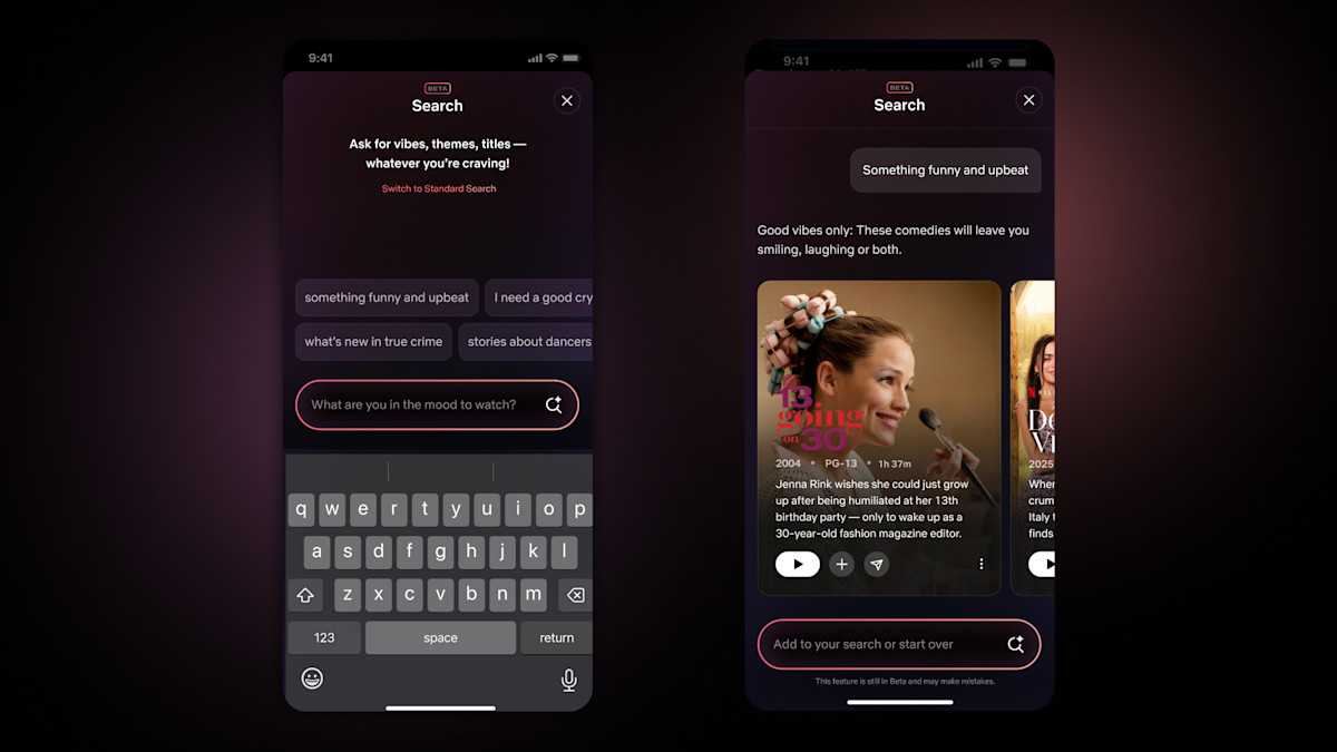 Verticale videofeed met korte clips van films en series in de Netflix-app.